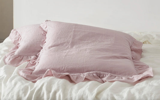 Violet Linen Ruffle Hem Pillowcases