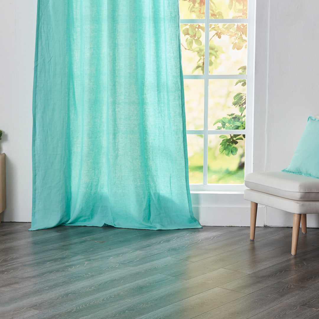 Aqua Green Linen Curtain on Window