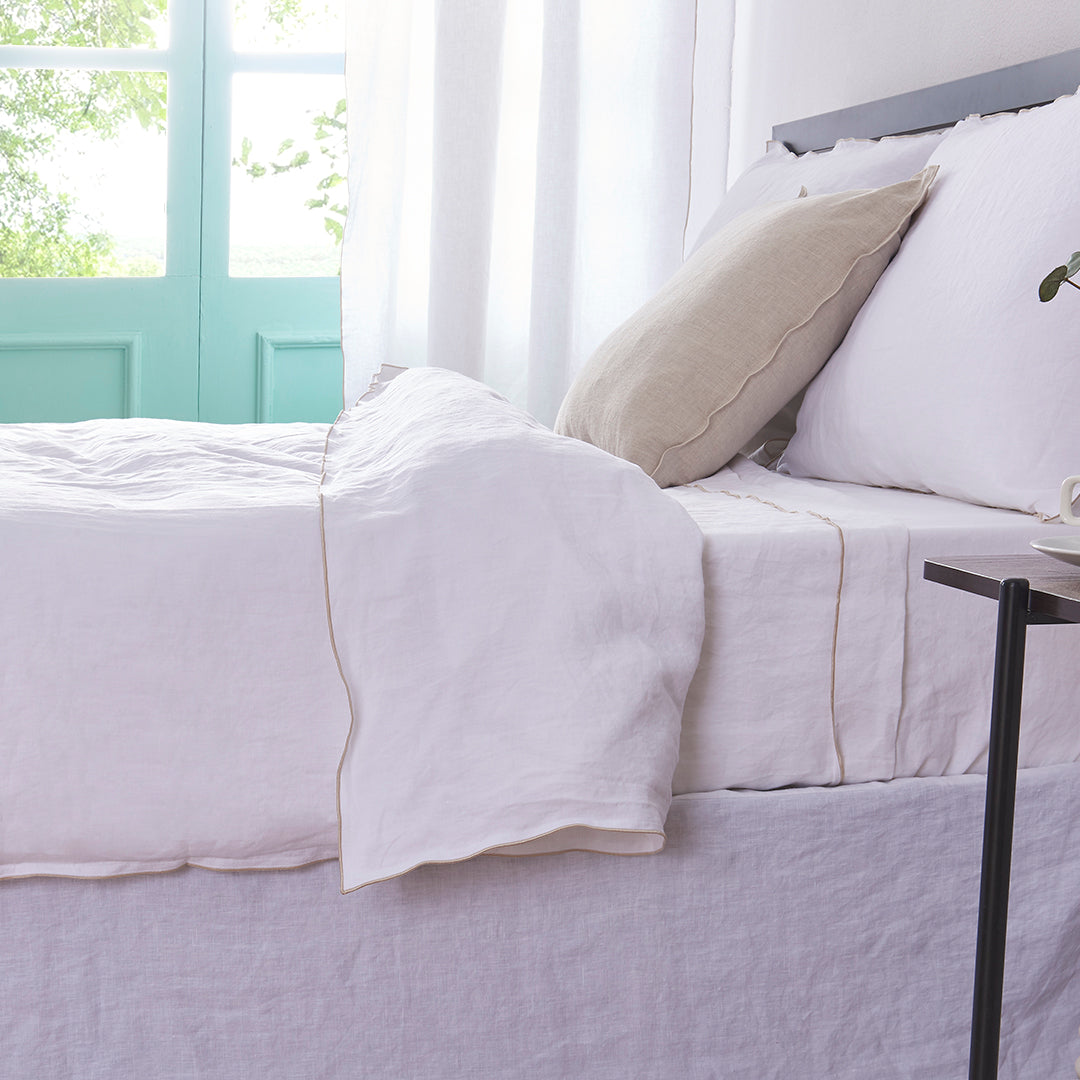 Linen duvet cover on bed