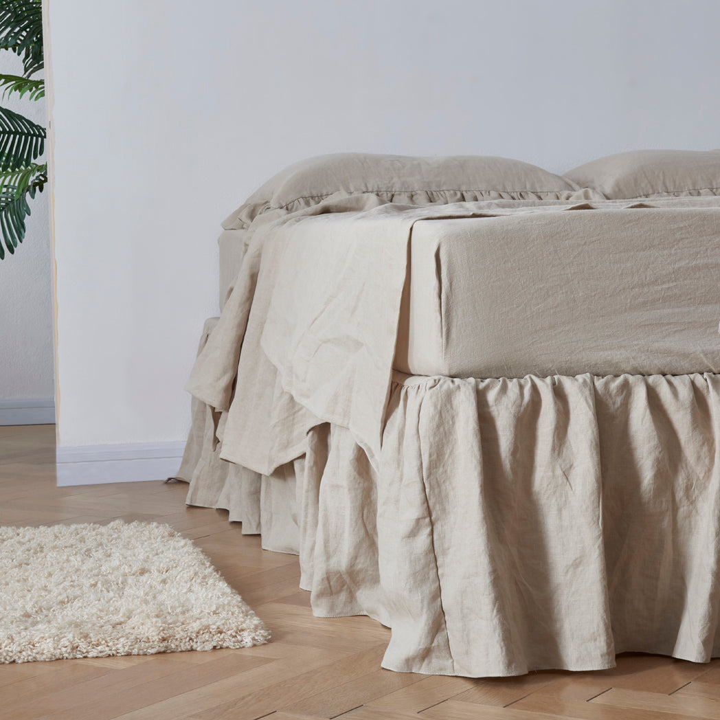 Natural 100% Linen Gathered Dust Ruffle - linenforce