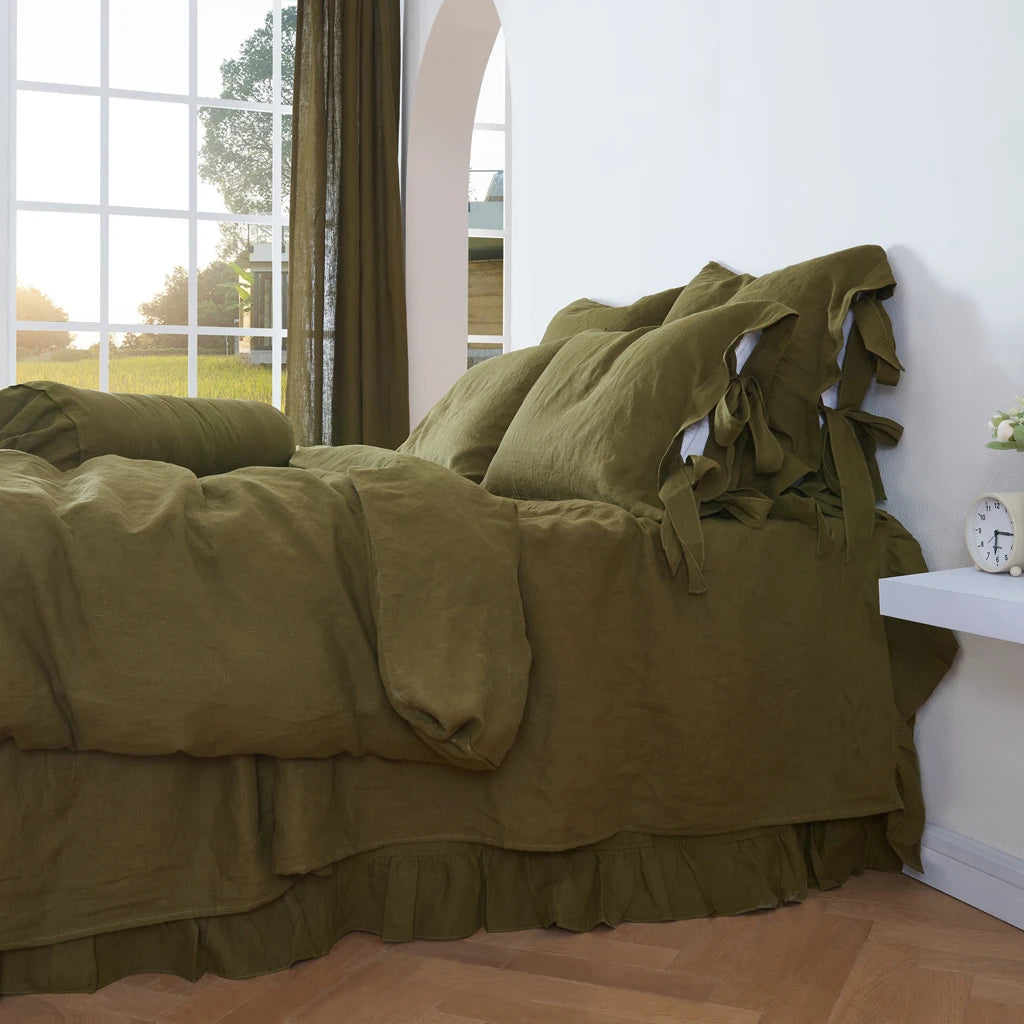 Aqua Green Linen Bedding in Spa-Like Bedroom