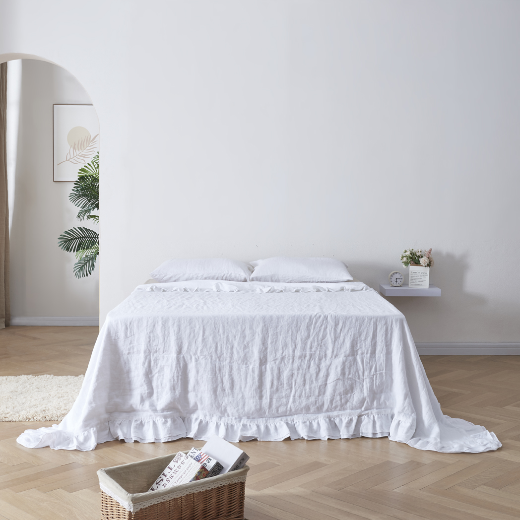 White 100% Linen Quilted Folded With Natural Curtain - linenforce
