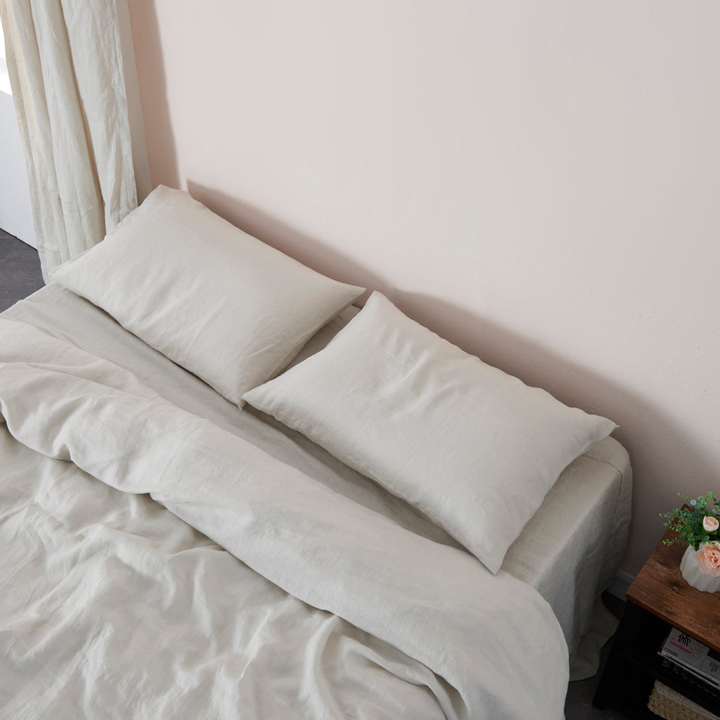 100% Linen Pillowcases in Cool Gray on Bed
