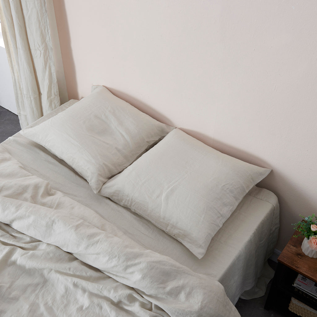 Cool Gray Linen Pillowcases on Bed