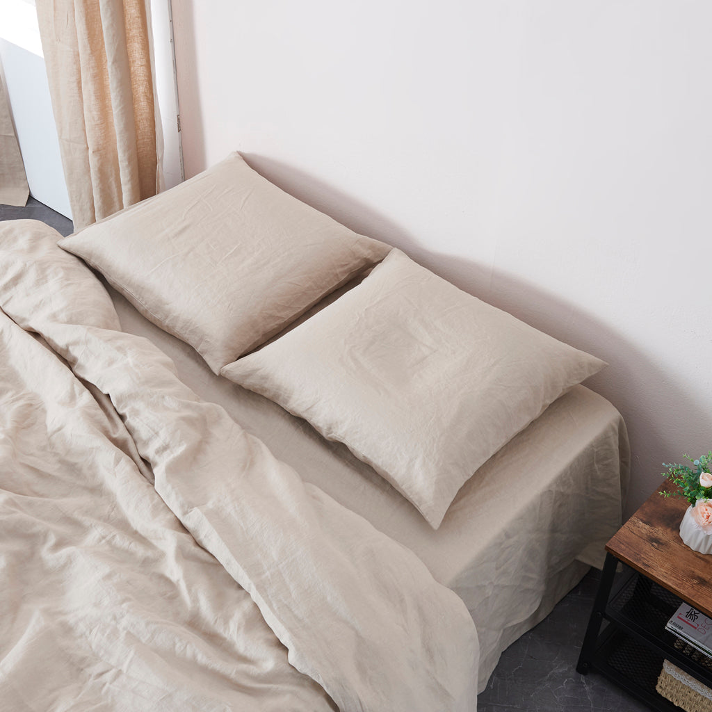 Natural Cooling Linen Euro Pillowcases On Bed