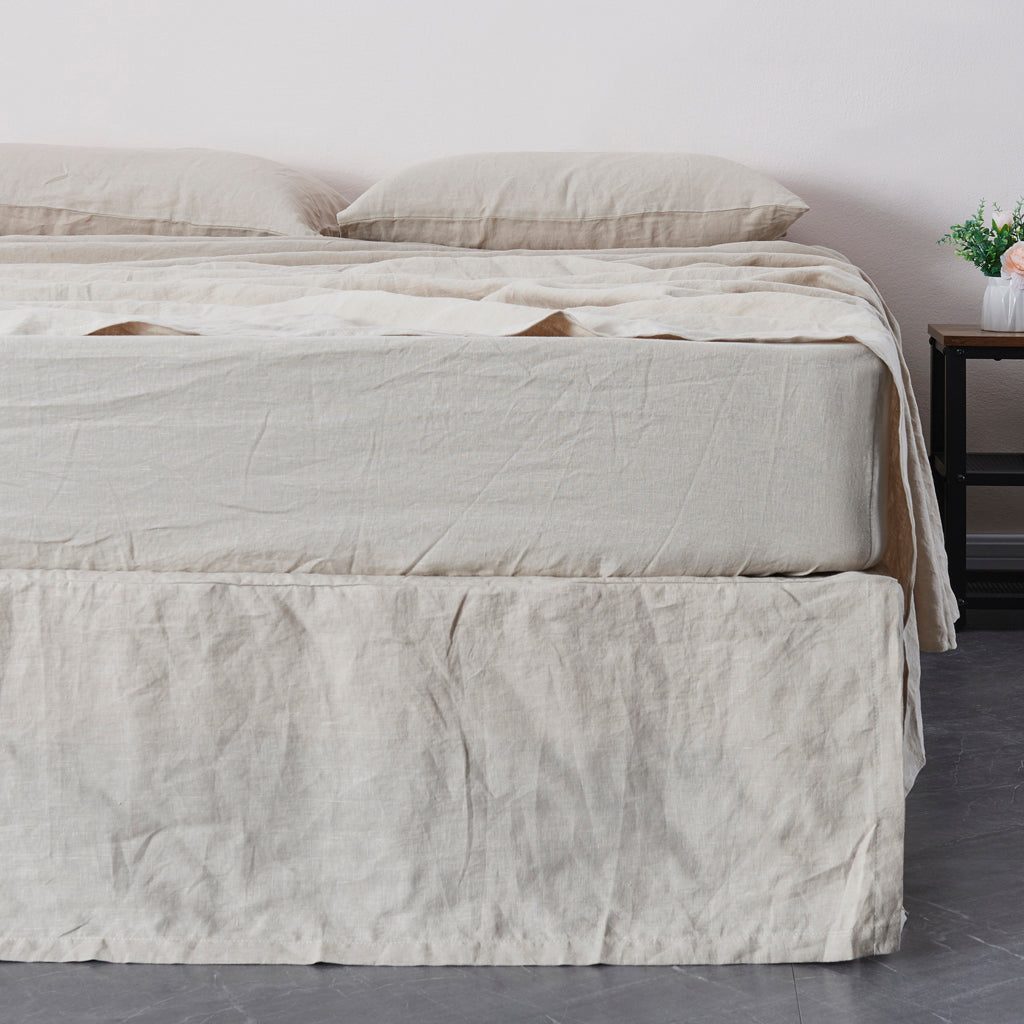 Natural Linen Bedskirt With Split Corner Front View
