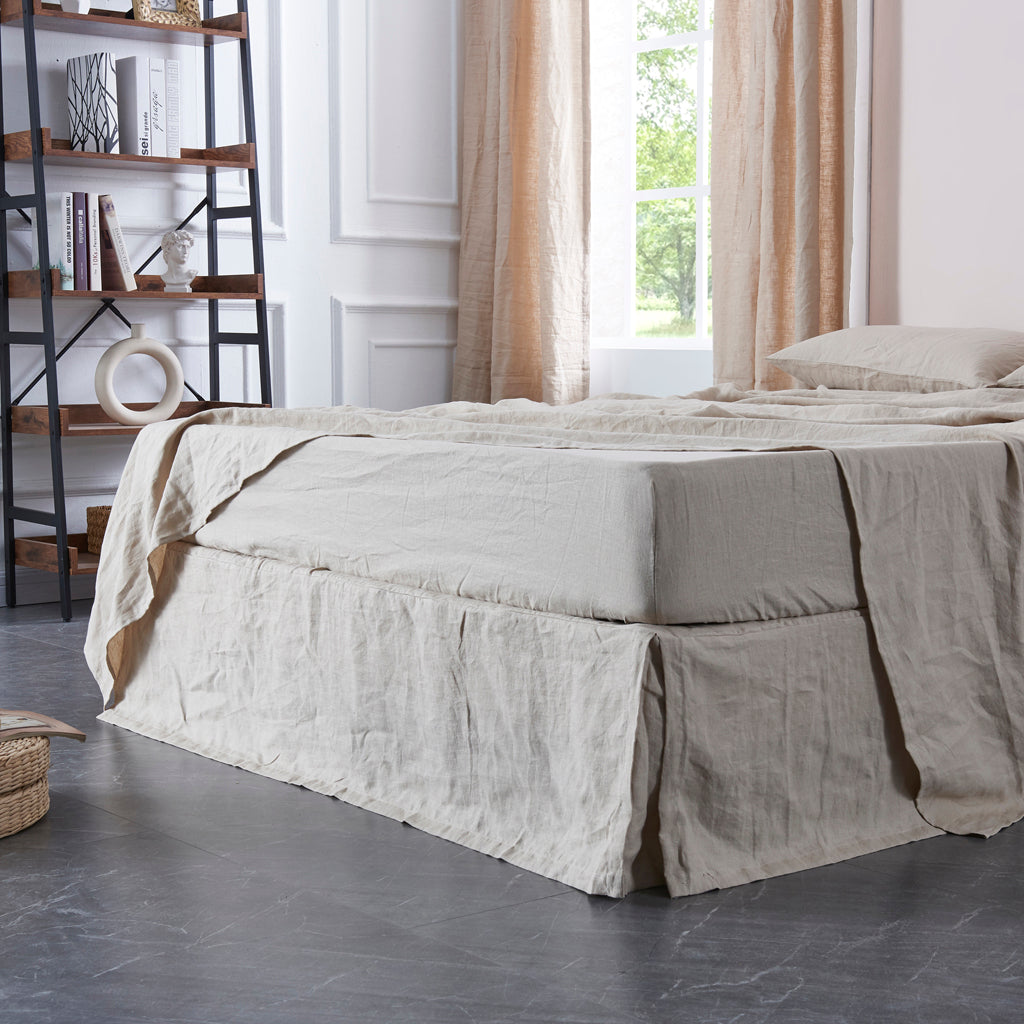 Natural Linen Dust Ruffle with Split Corner