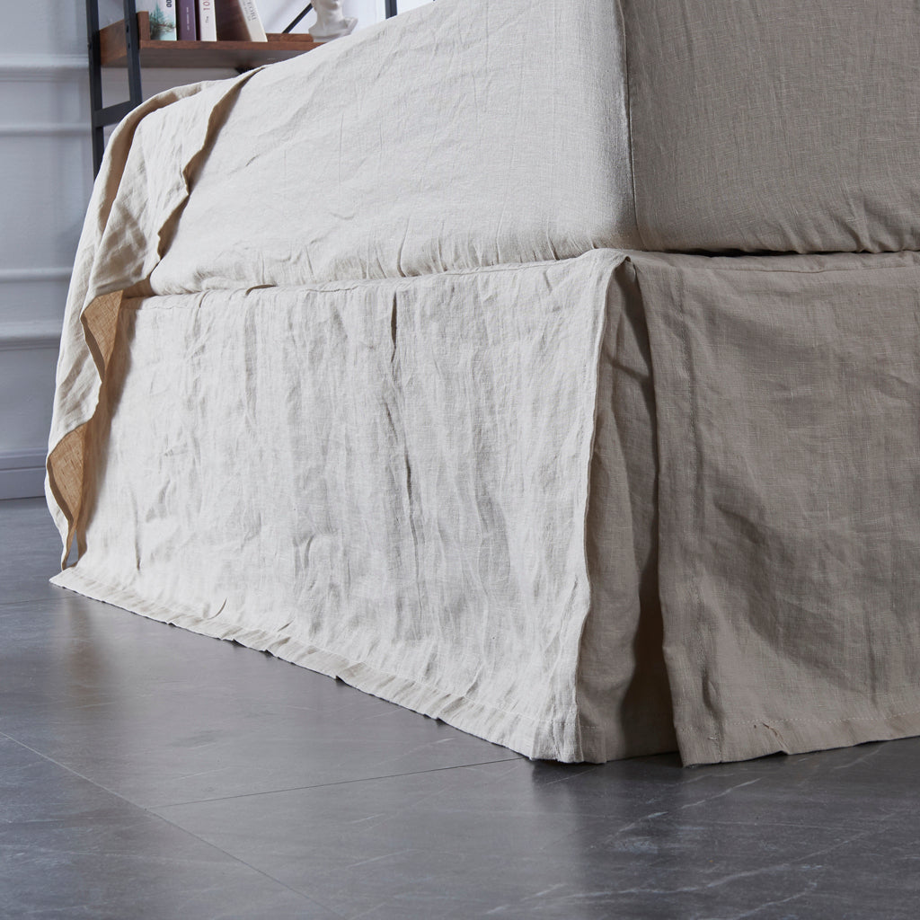 Natural Tan Linen Dust Ruffle with Split Corner