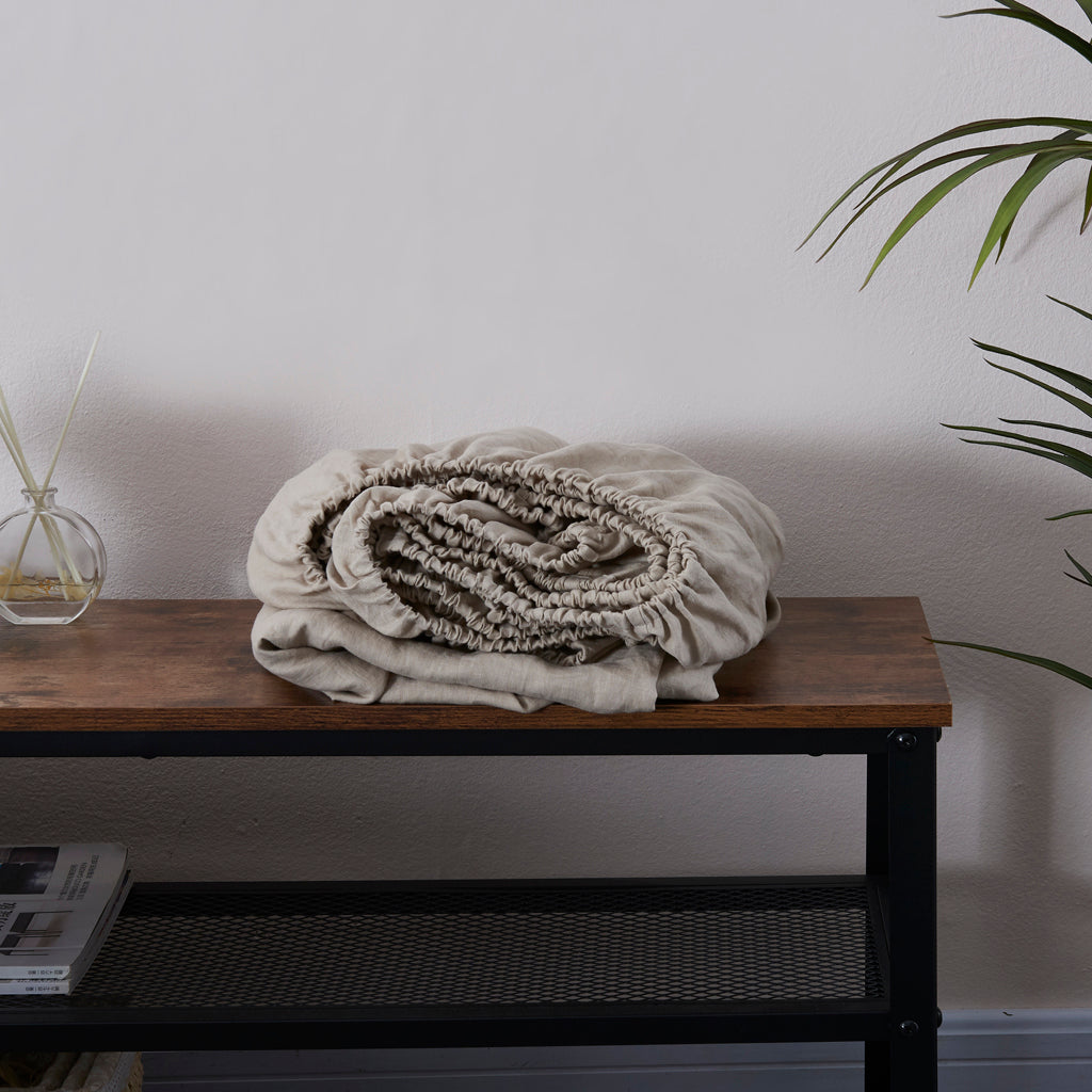 Natural Linen Fitted Sheet Folded