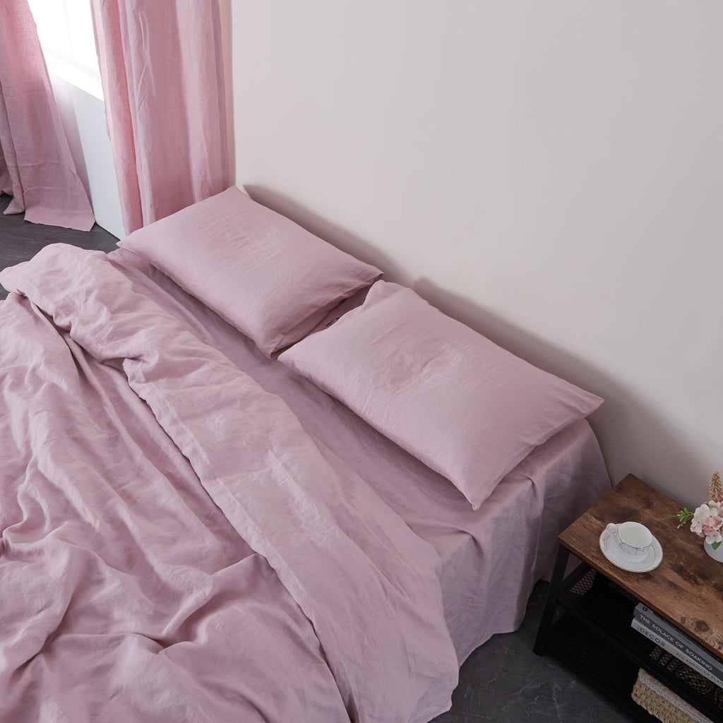 Violet Linen Housewife Pillowcases on Bed