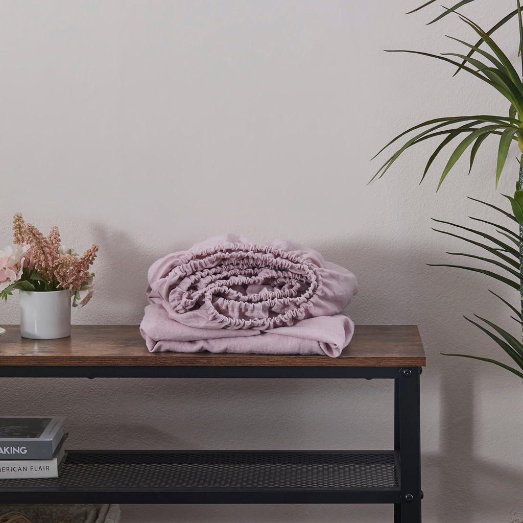 Violet Linen Fitted Sheet On Bench