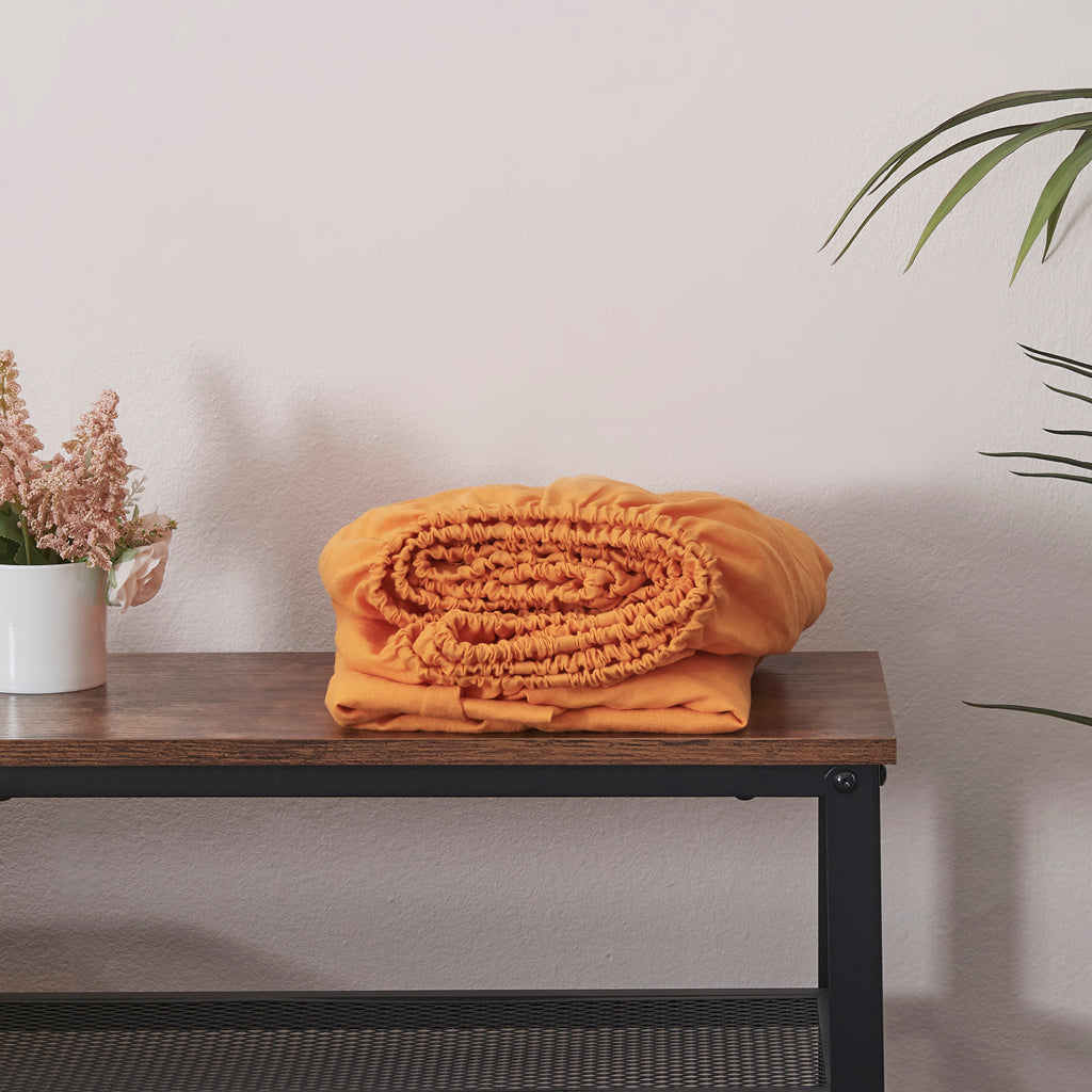 Tangelo Linen Fitted Sheet Folded