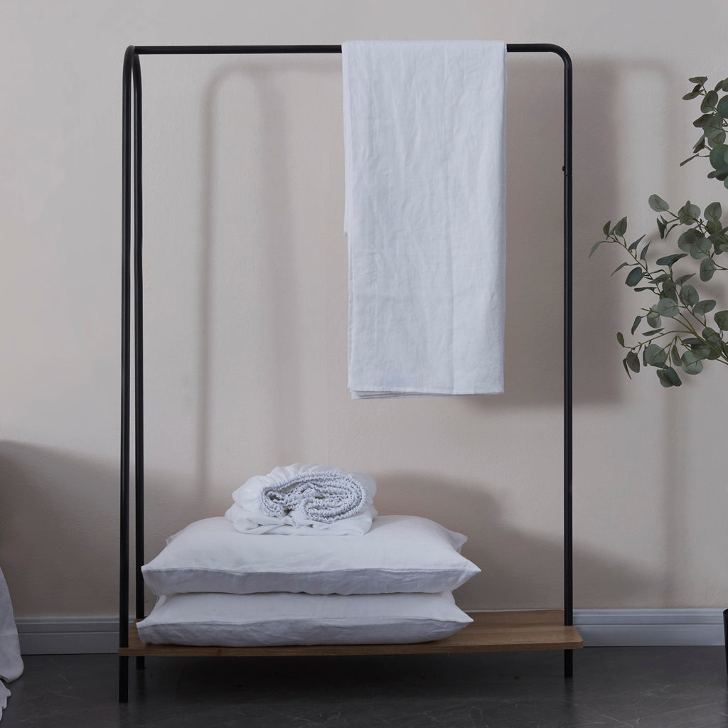 White 100% Linen Sheet Set on Shelf - linenforce