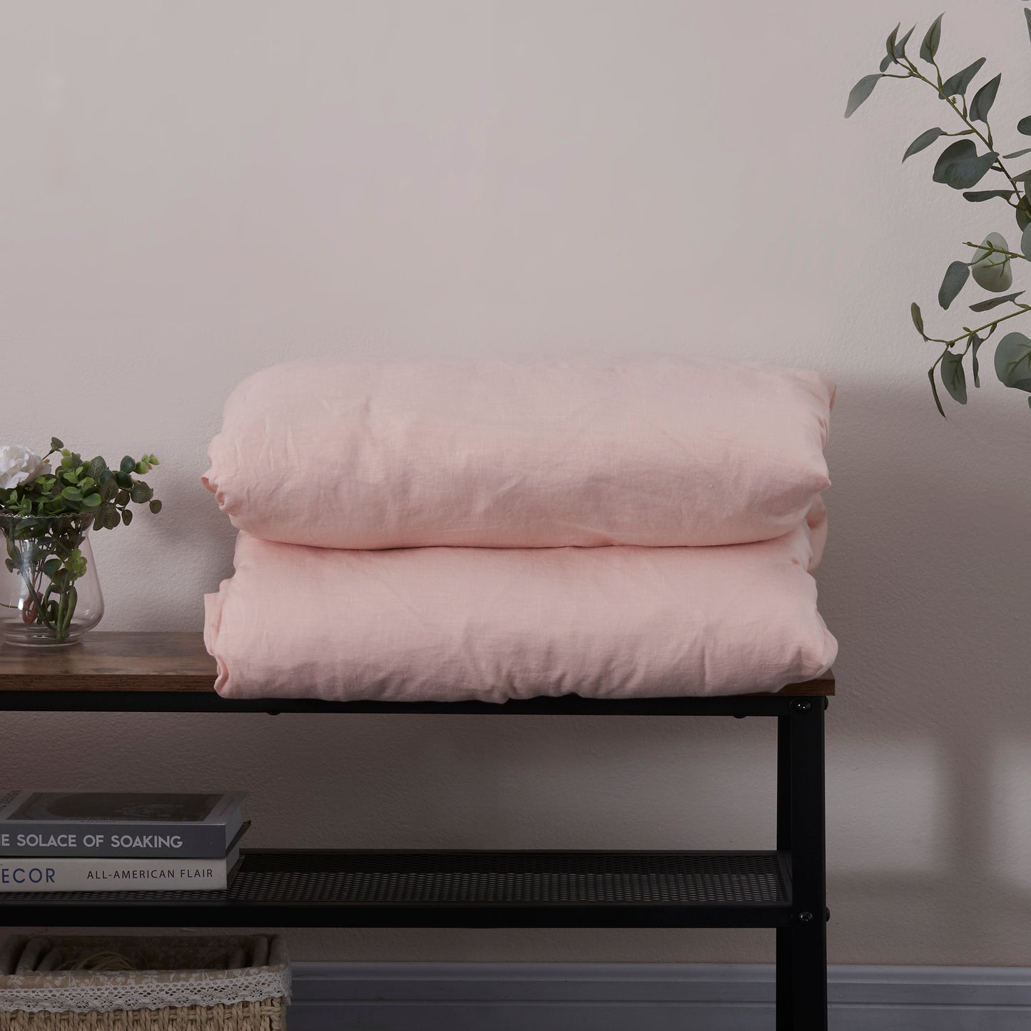 Peach 100% Linen Duvet Cover with Ties In Fold - linenforce