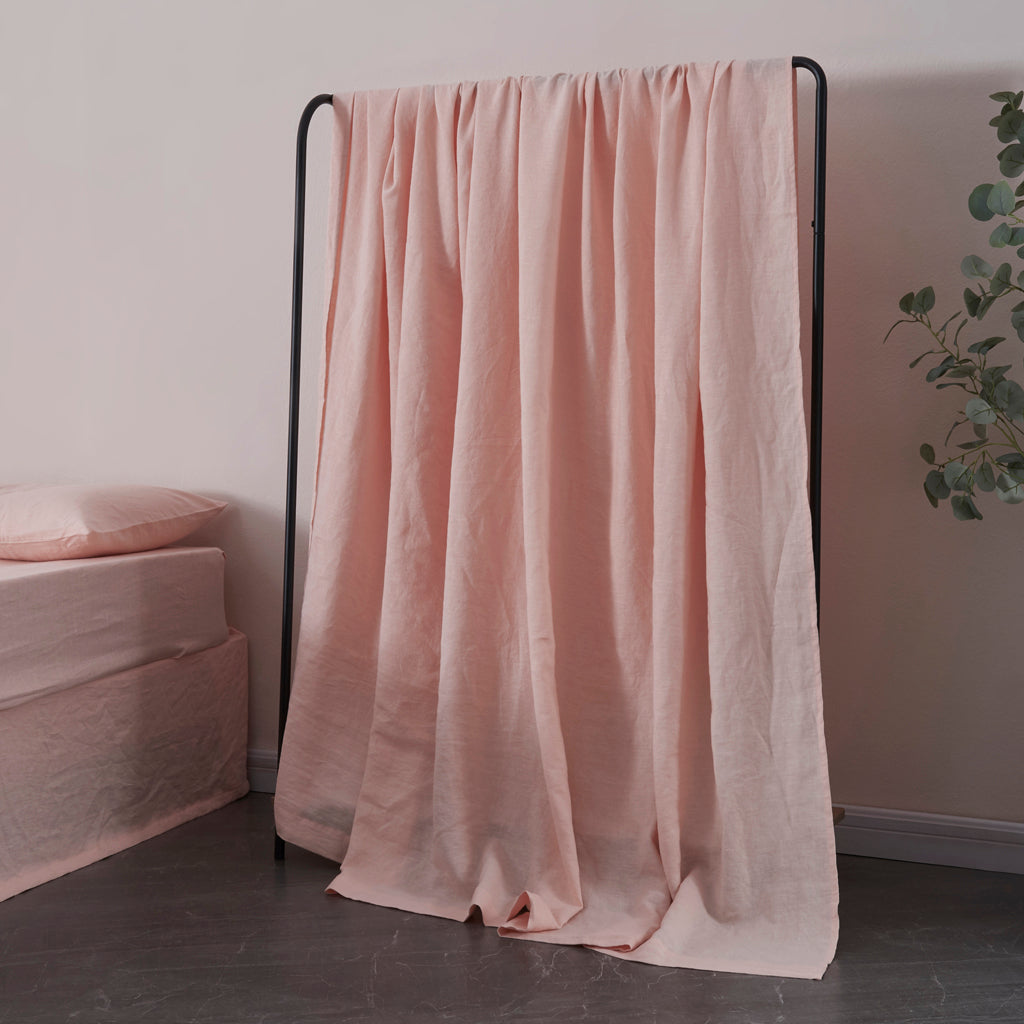 Peach 100% Linen Flat Sheet on Shelf - linenforce