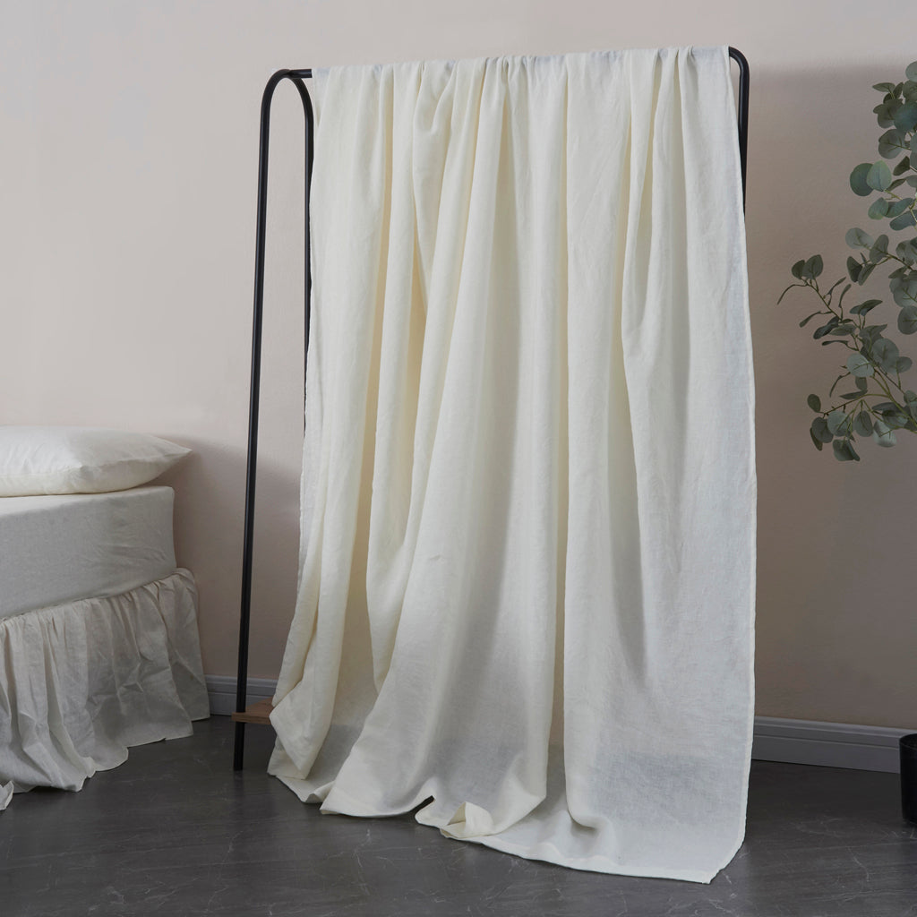 Ivory White Linen Flat Sheet on Shelf