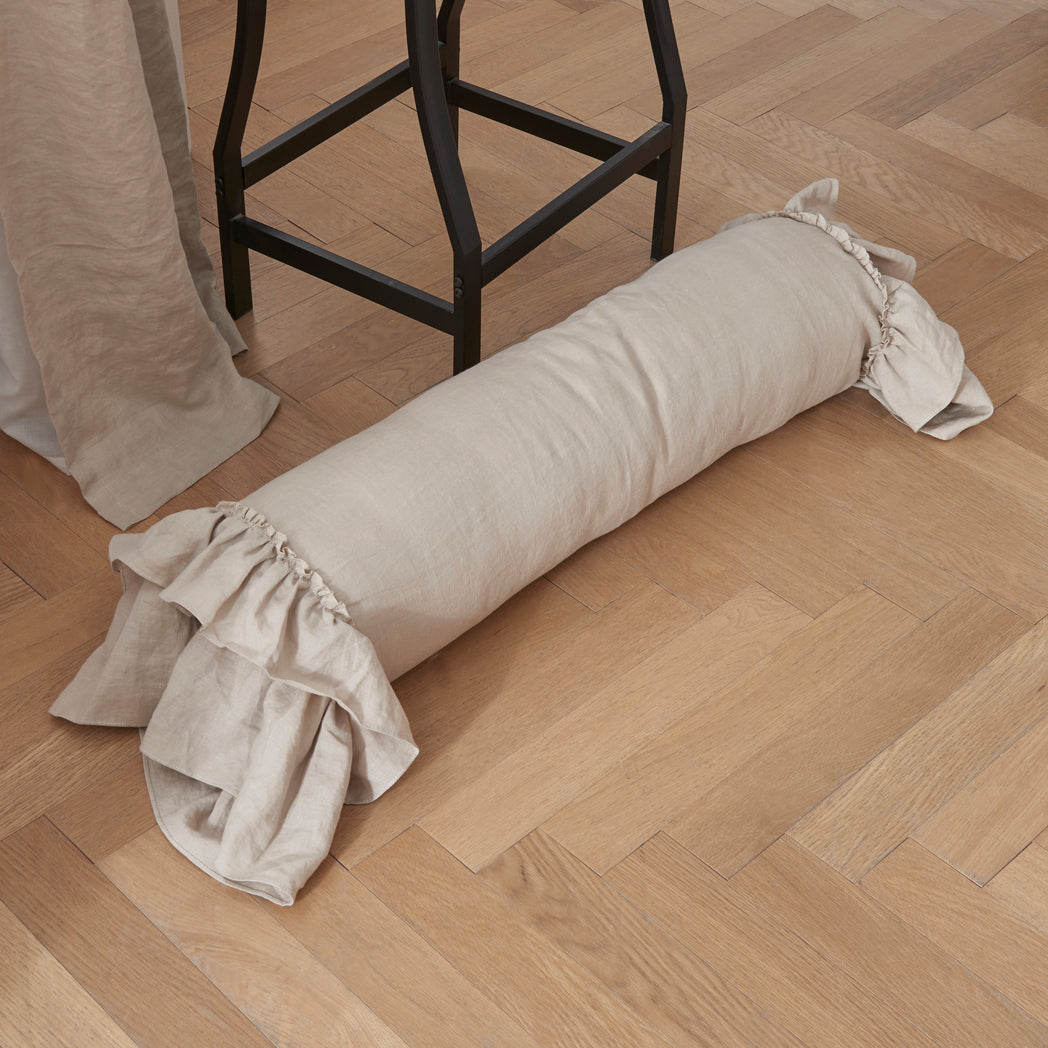 Natural Linen Ruffle Hem Bolster Pillow