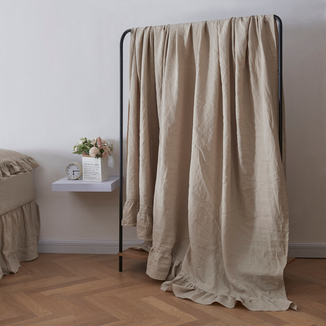 Natural Linen Flat Sheet with Ruffle Hem