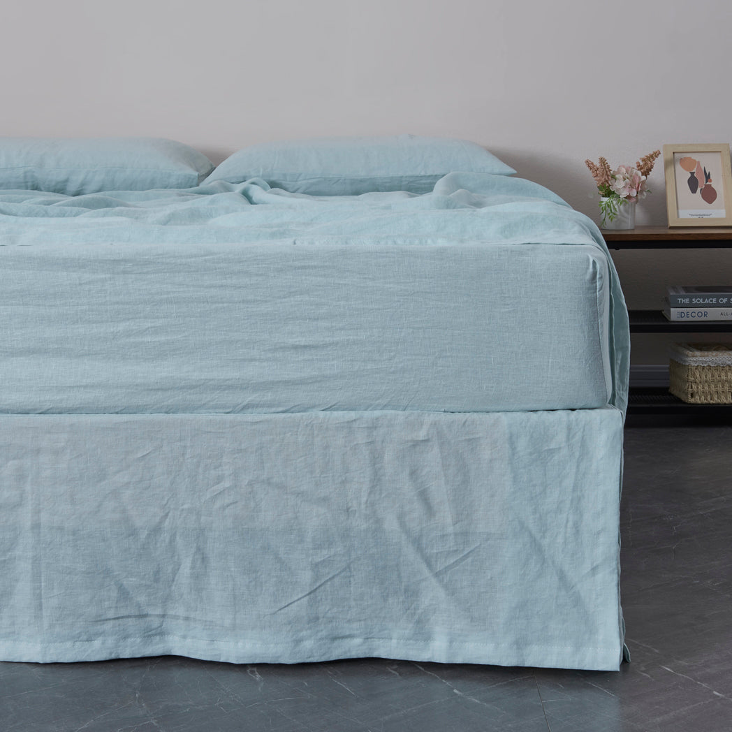Pale Blue Linen Bedskirt With Split Corner