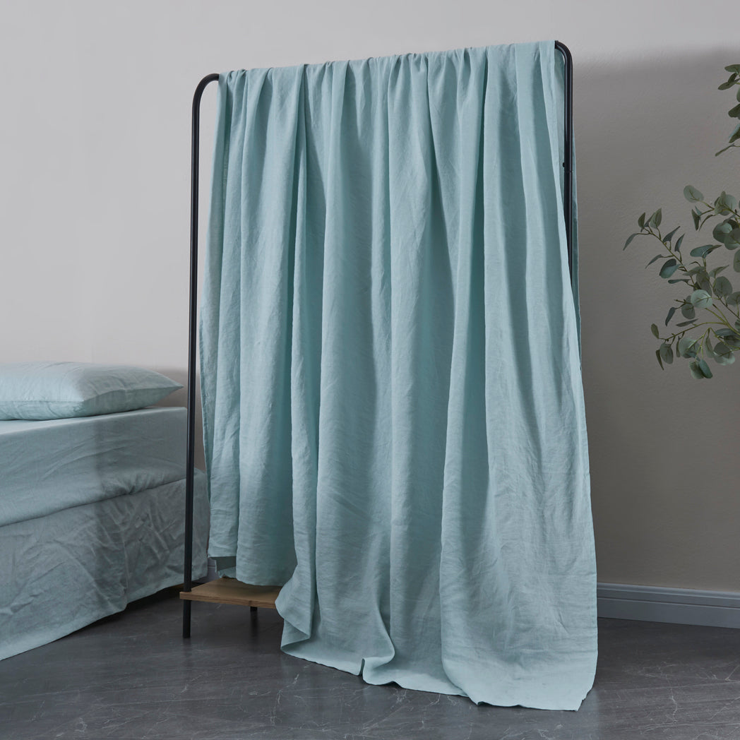 Pale Blue Linen Flat Sheet on Rack