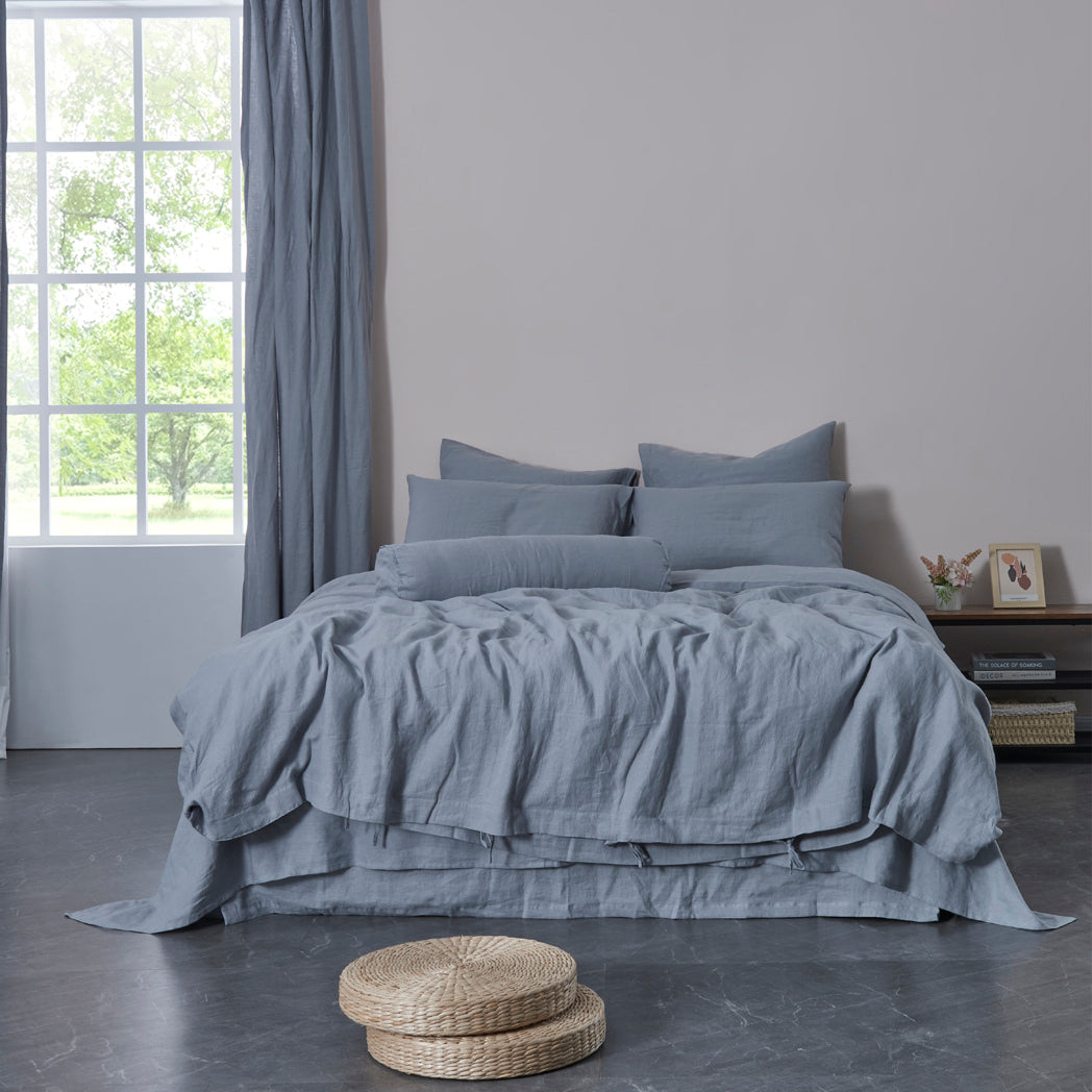 100% Linen Duvet Cover With Ties in Alloy Gray