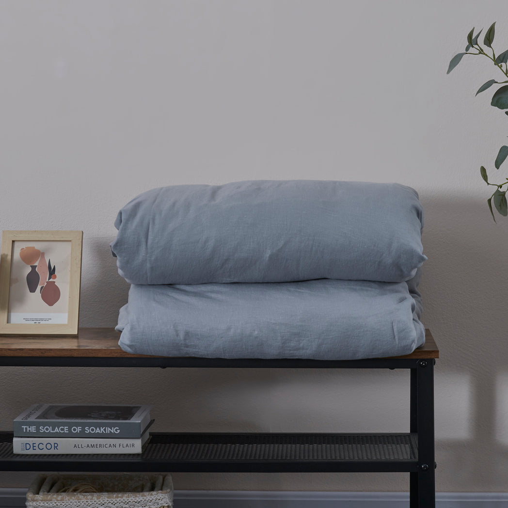 Folded 100% Linen Alloy Gray Duvet Cover With Ties