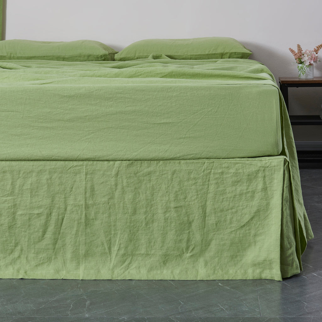 Matcha Linen Bedskirt with Split Corner