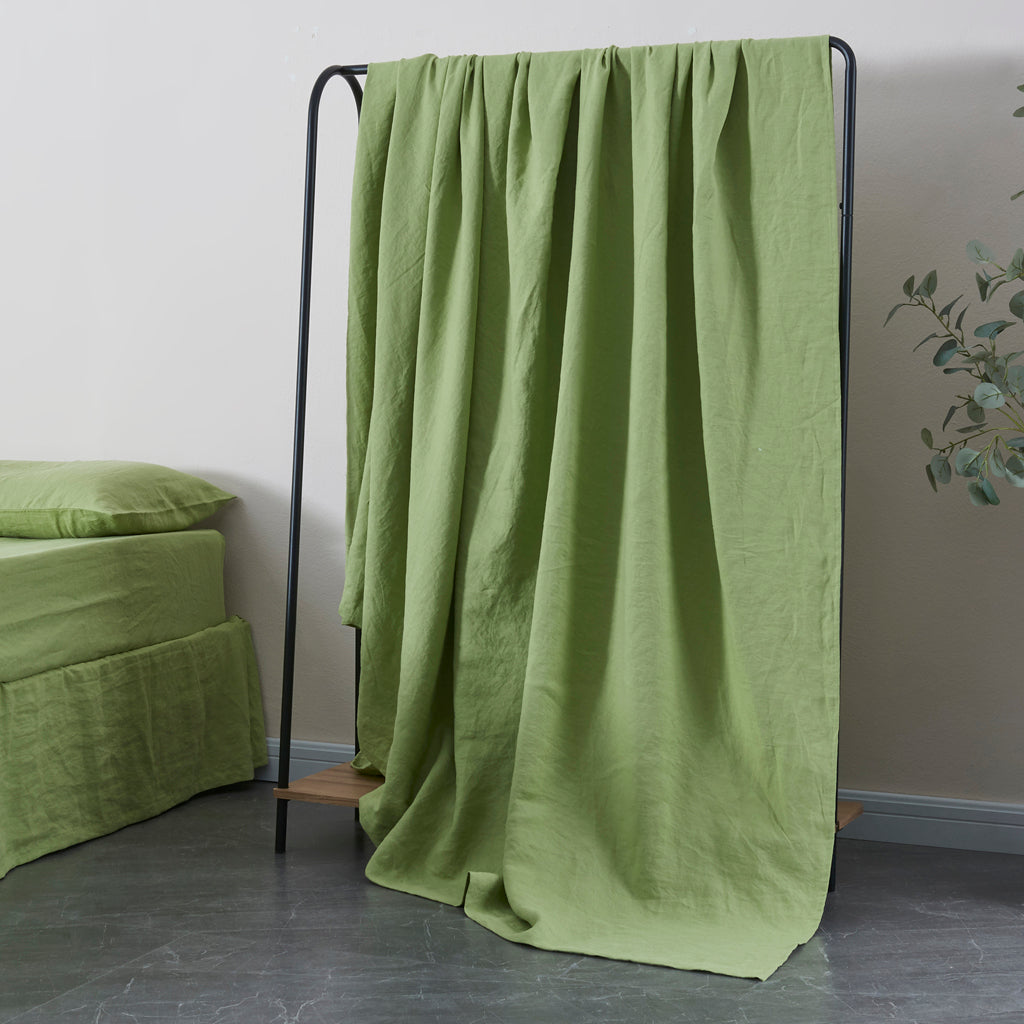 Matcha Green Linen Flat Sheet on Rack