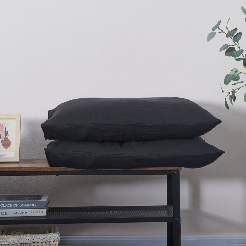 Black 100% Linen Housewife Pillowcases