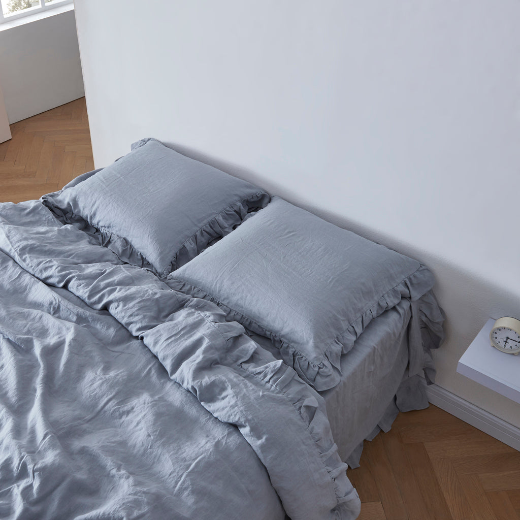 Alloy Gray Ruffle Hem Linen Pillowcase Shams
