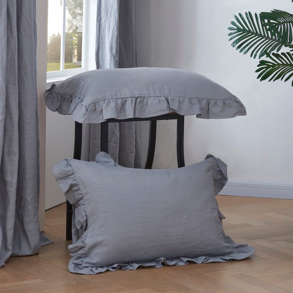 Alloy Gray Linen Ruffle Hem Pillowcases