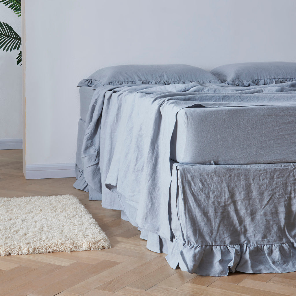 Alloy Gray Linen Bedskirt with Ruffle Hem
