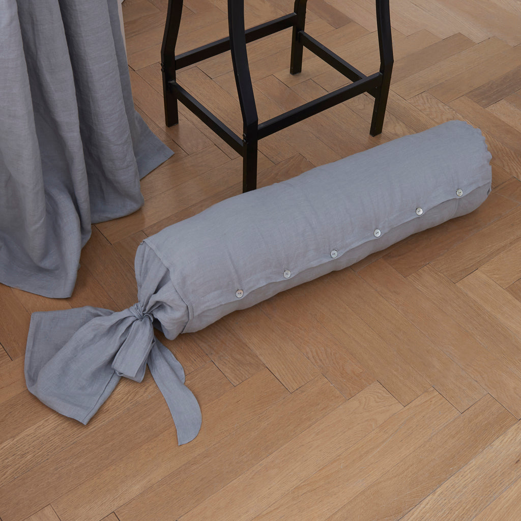 Alloy Gray Linen Bow Ties Bolster Pillow