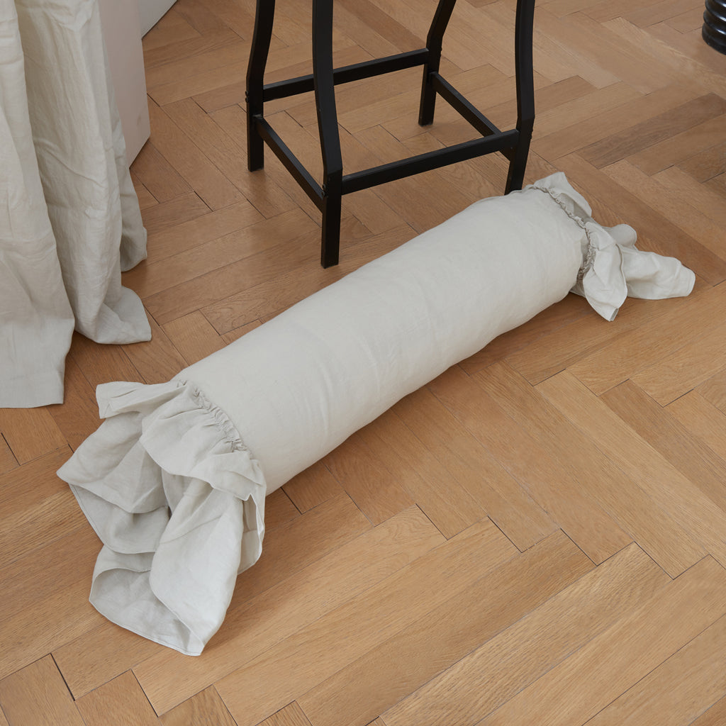 Cool Gray Linen Ruffle Hem Bolster Pillow
