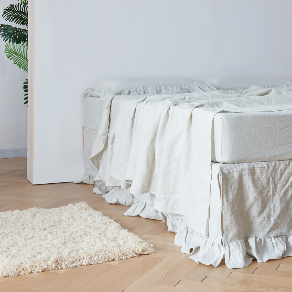 Cool Gray Linen Ruffle Hem Bedskirt