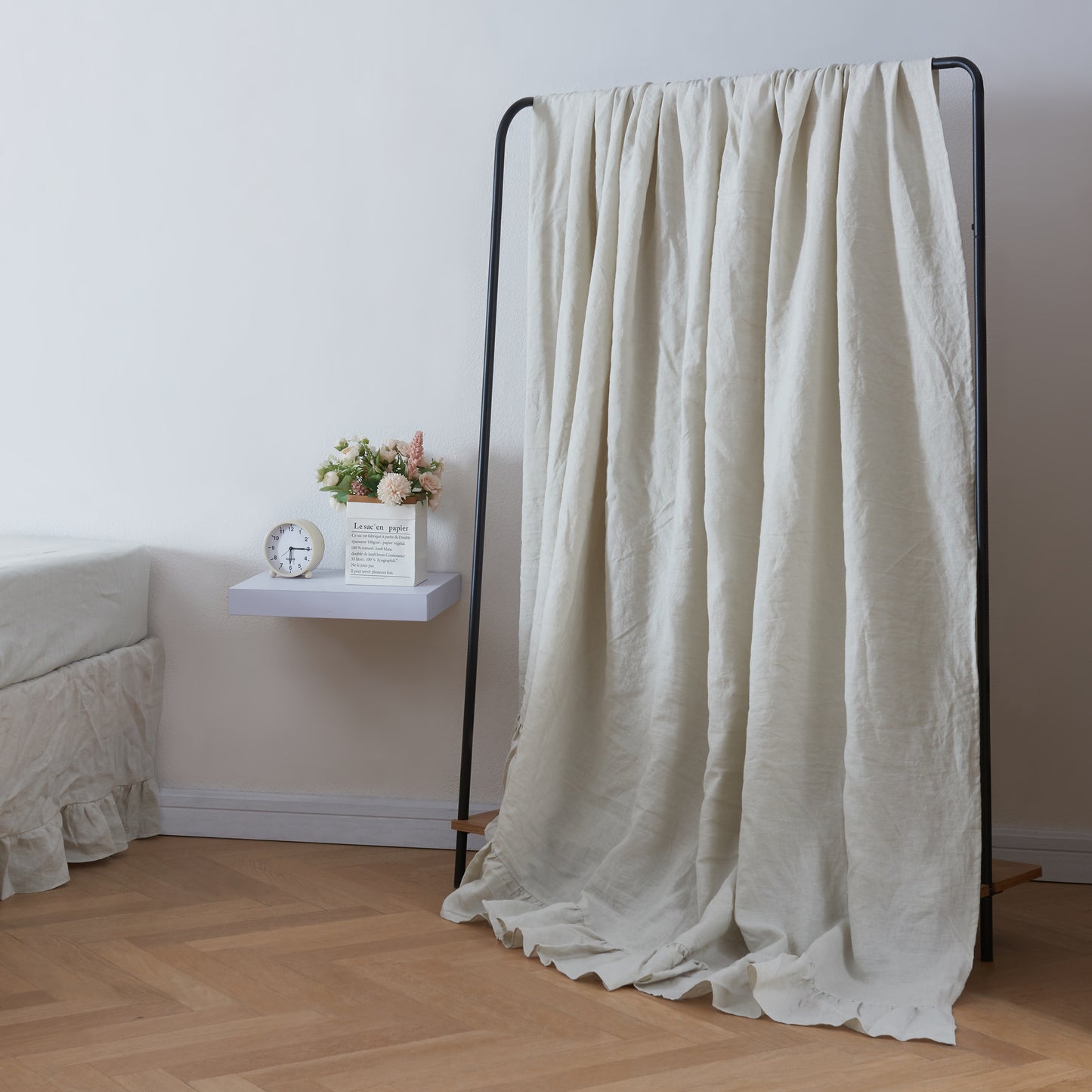 Cool Gray Linen Ruffle Hem Flat Sheet