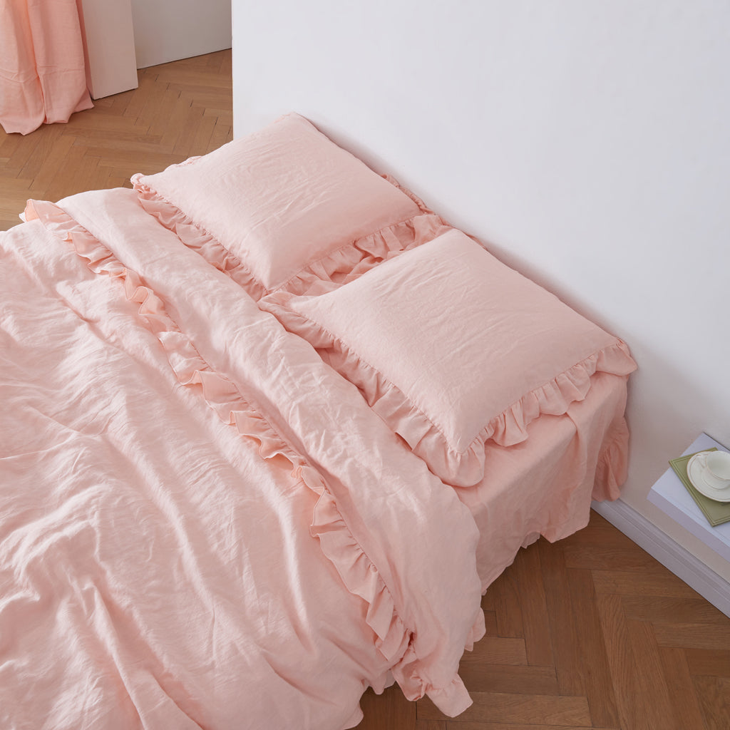 Peach 100% Line Ruffle Hem Euro Pillowcases - linenforce