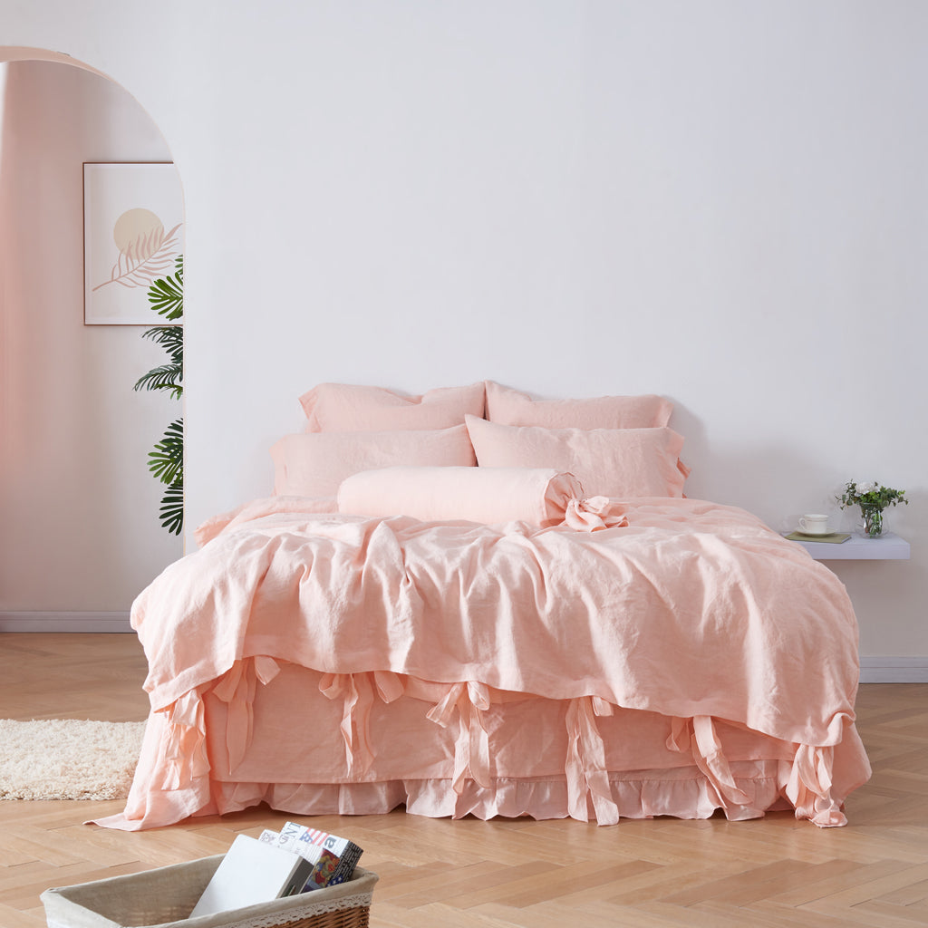Peach 100% Linen Duvet Cover With Ties - linenforce