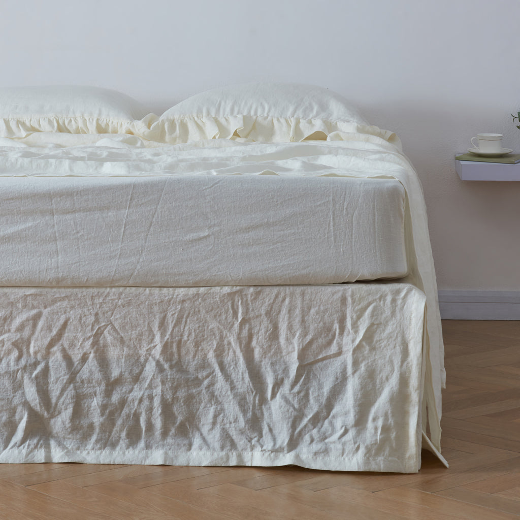 Ivory Linen Bedskirt With Split Corner