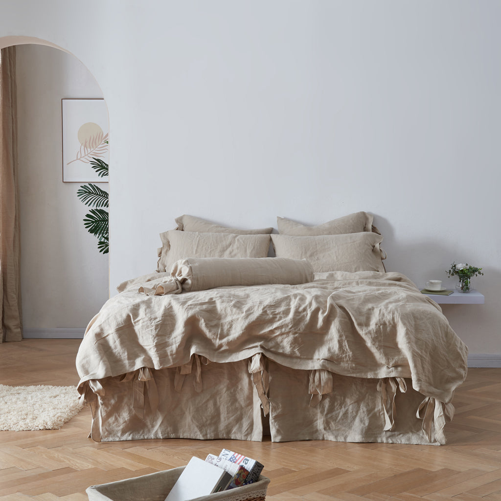 Natural Linen Duvet Cover with Bow Ties