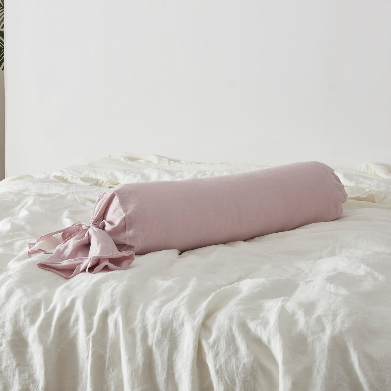 Violet Linen Bolster Pillowcase with Bow Tie
