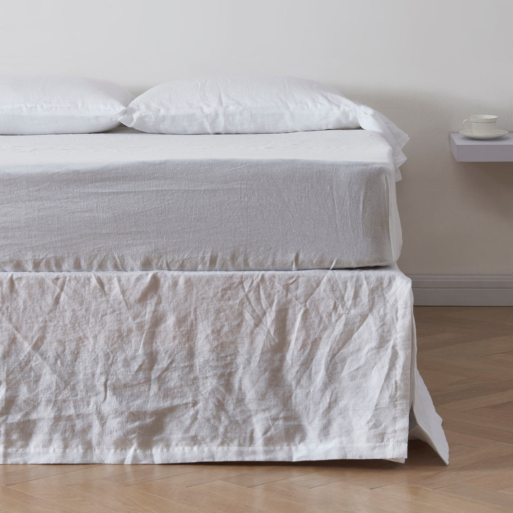Optic White Linen Bedskirt With Split Corner