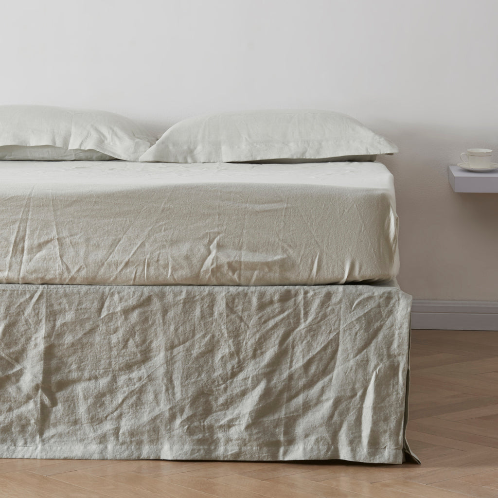 Cool Gray Linen Bedskirt With Split Corner