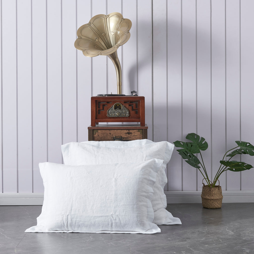 Optic White 100% Linen Oxford Hem Pillowcases