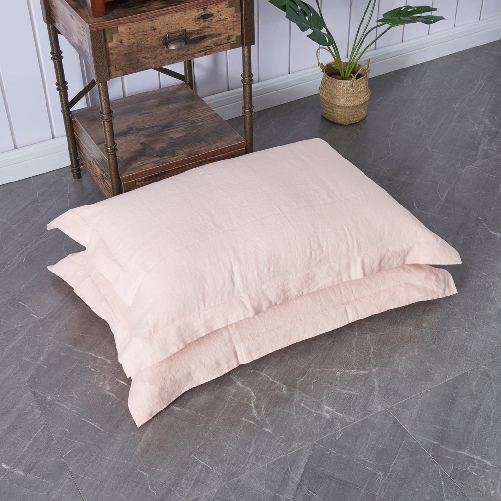 Peach 100% Linen Oxford Hem Pillowcases Pile Up - linenforce