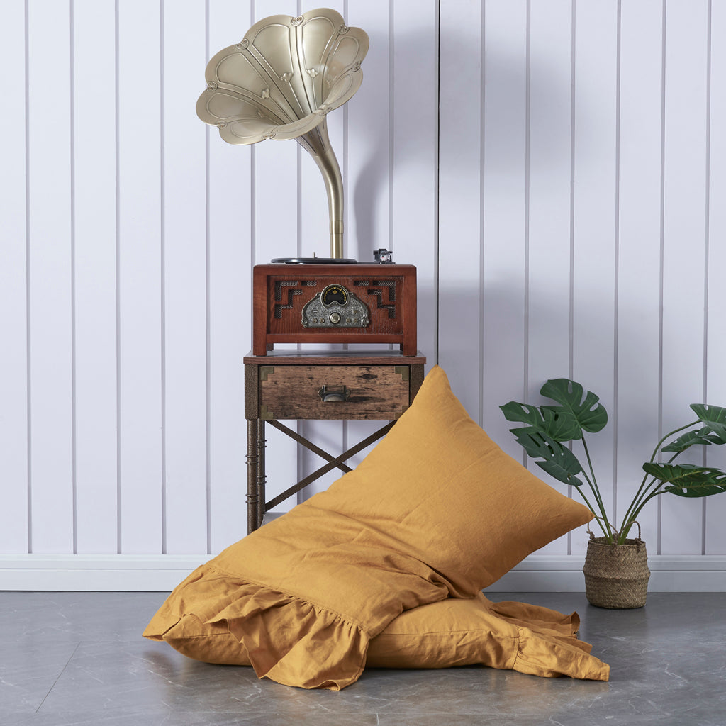 Mustard Linen Side Ruffle Pillowcases