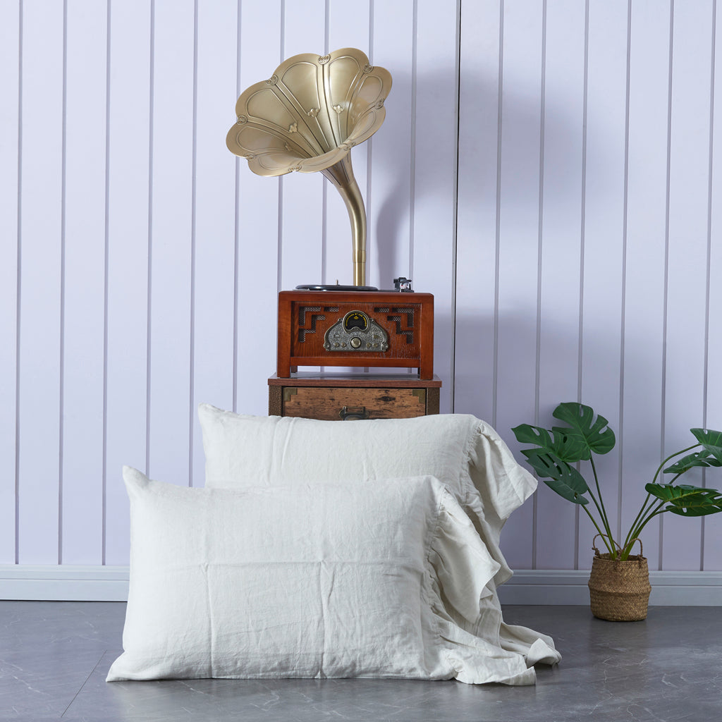 Cool Grey 100% Linen Side Ruffle Two Sides Together - linenforce