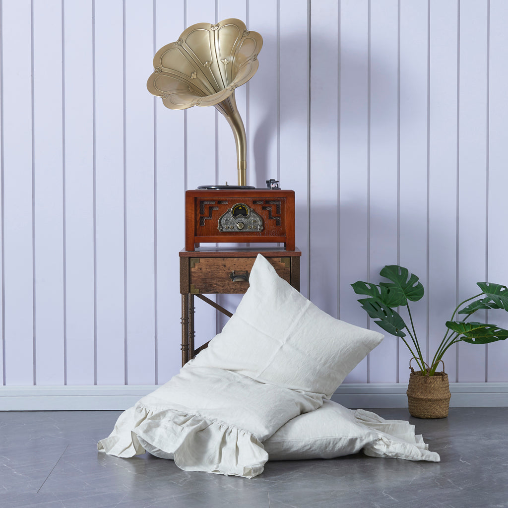 Cool Grey 100% Linen Side Ruffle Pillowcases