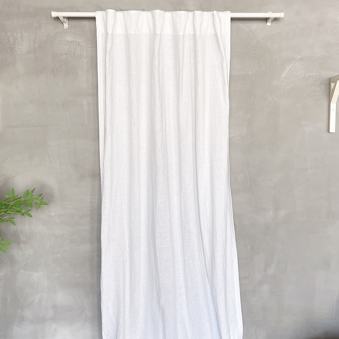 White 100% Linen Curtain Hanging On The Wall - linenforce