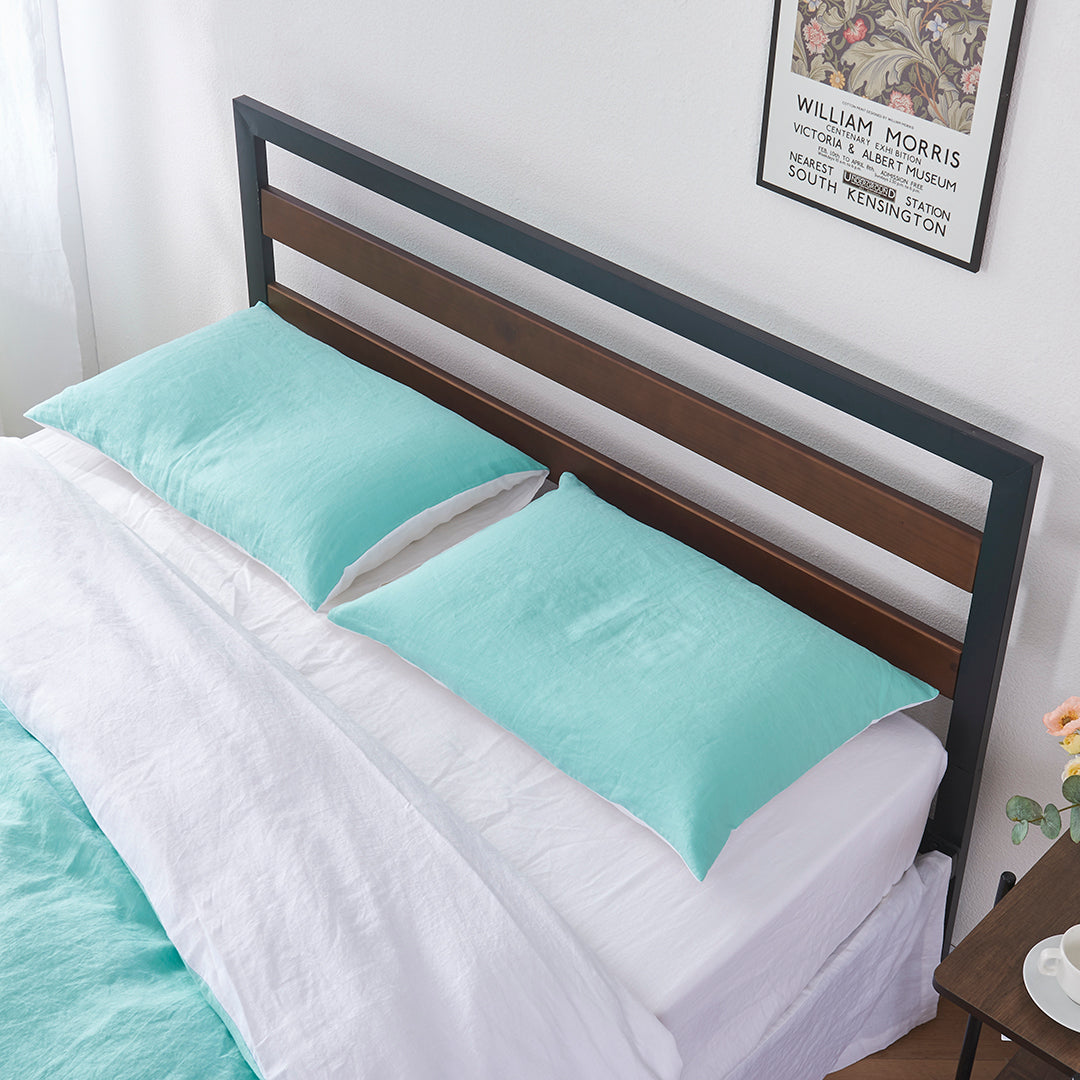 Aqua Green and White Two Tone Linen Pillowcases Pair